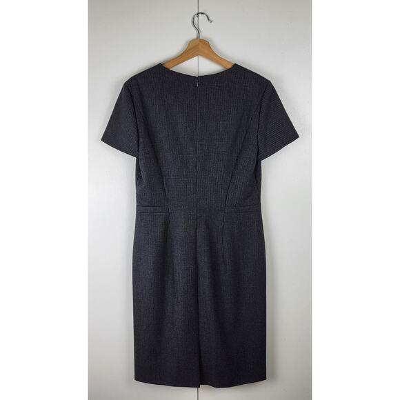 HUGO BOSS Wool Melange Micro Check Sheath V Neck Pleated Midi Dress | 8 - Picture 5 of 7